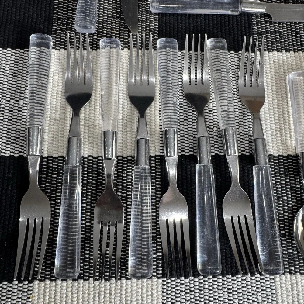 23pc‎ Clear Acrylic Handle Flatware Silverware Replacements Retro Forks & Spoons